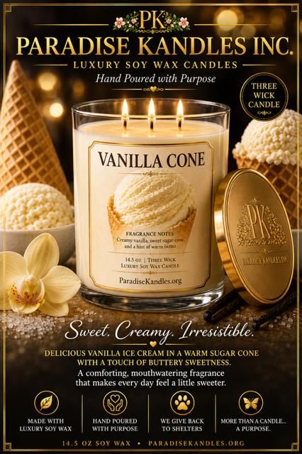 Vanilla Cone - 3 Wick Soy Wax Candle